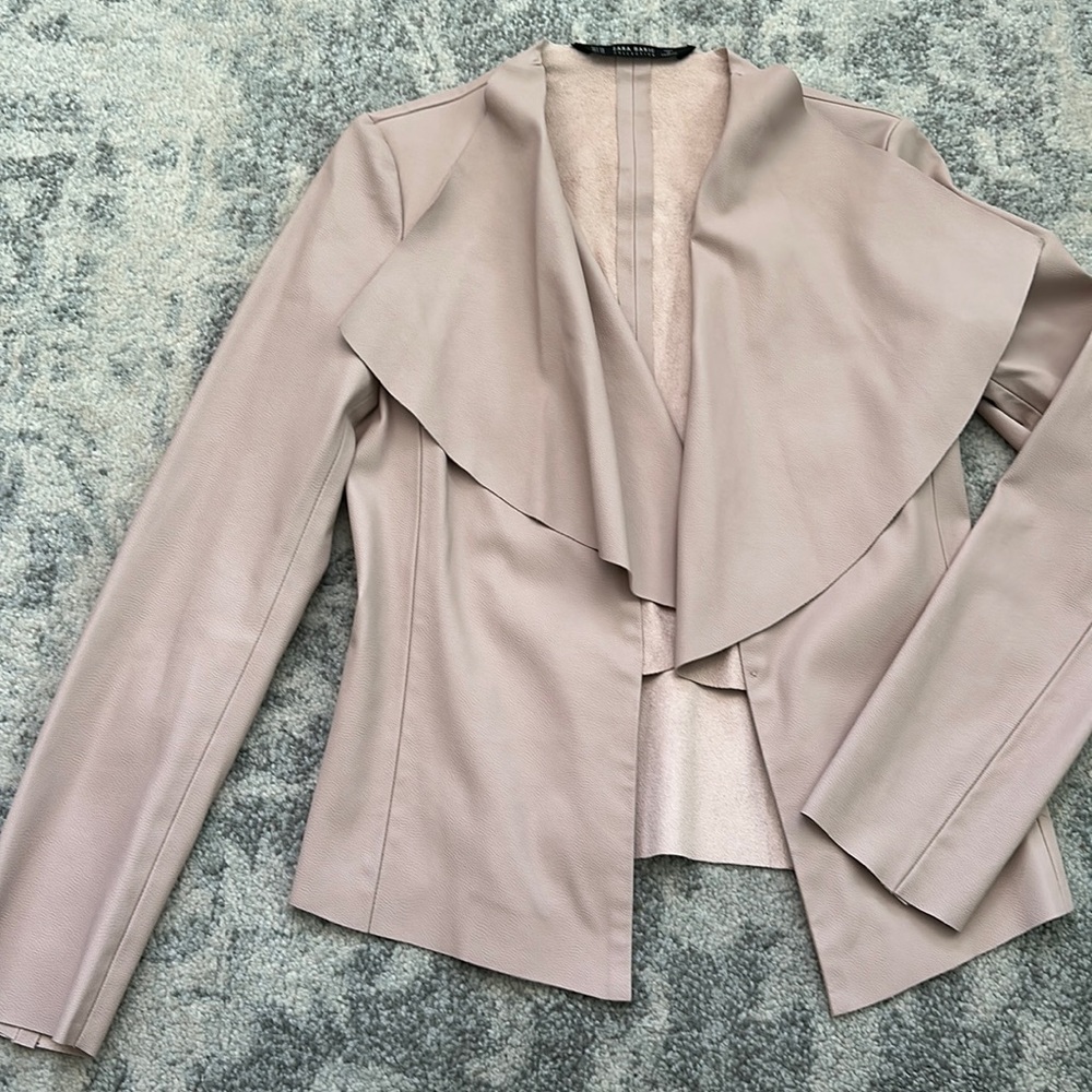 ZARA FAUX LEATHER JACKET CARDIGAN BLUSH PINK ROSE XS LIKE NEW